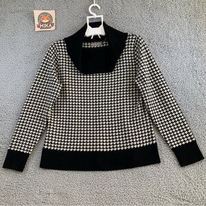 Kate Hill Sweater Women's Long Sleeve‎ Wool Blend Black Ivory Size Large -*Flaw